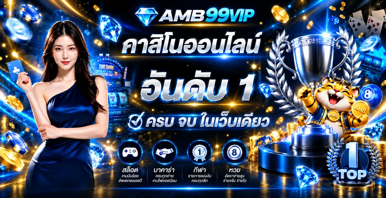 AMB99VIP คาสิโนออนไลน์และบริการเกมในโทนน้ำเงินทอง
